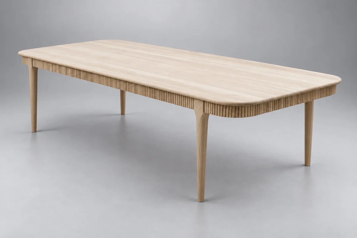 Custom 1077 dining table on a silver studio background